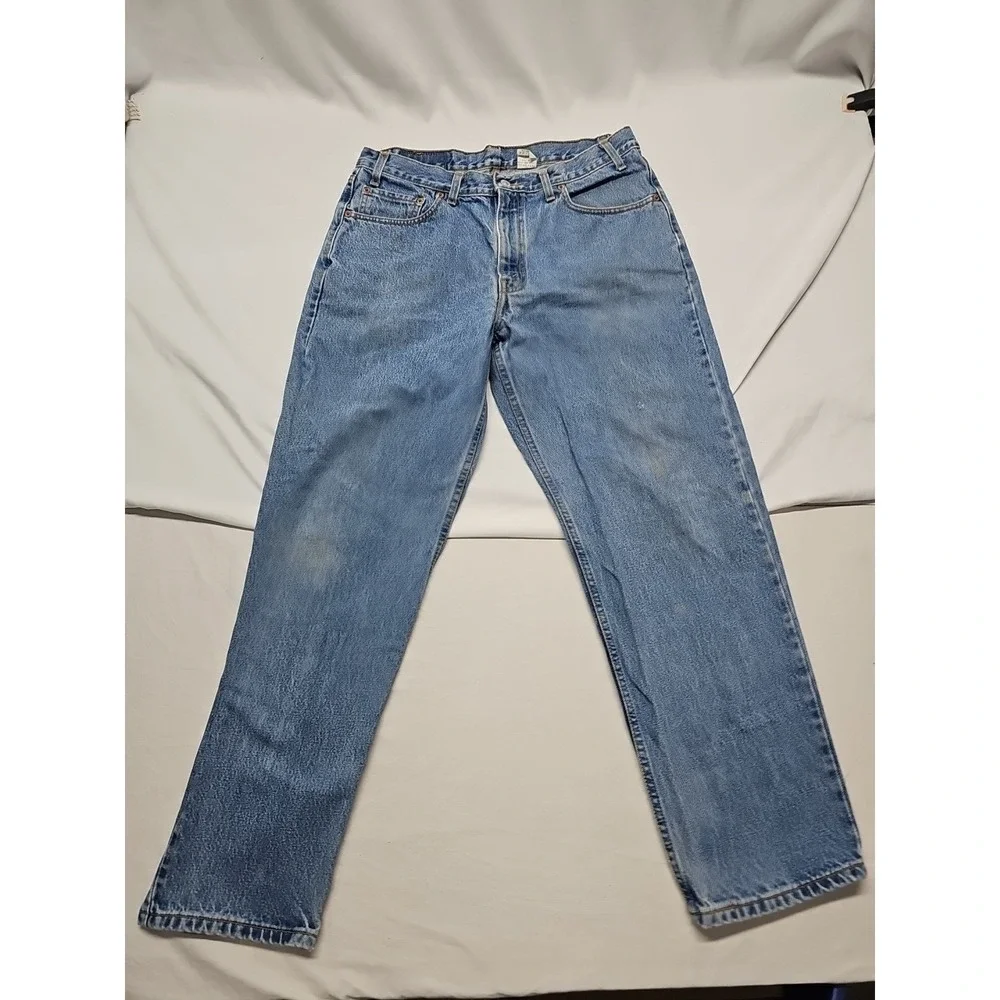 Levi's 550 Mens Blue Relaxed Tapered Vintage Denim Jeans Fading Stained Sz 36x30